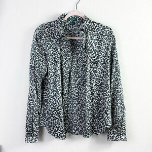 Lauren Ralph Lauren Leopard Cheetah Animal Print Button Down Shirt size Large
